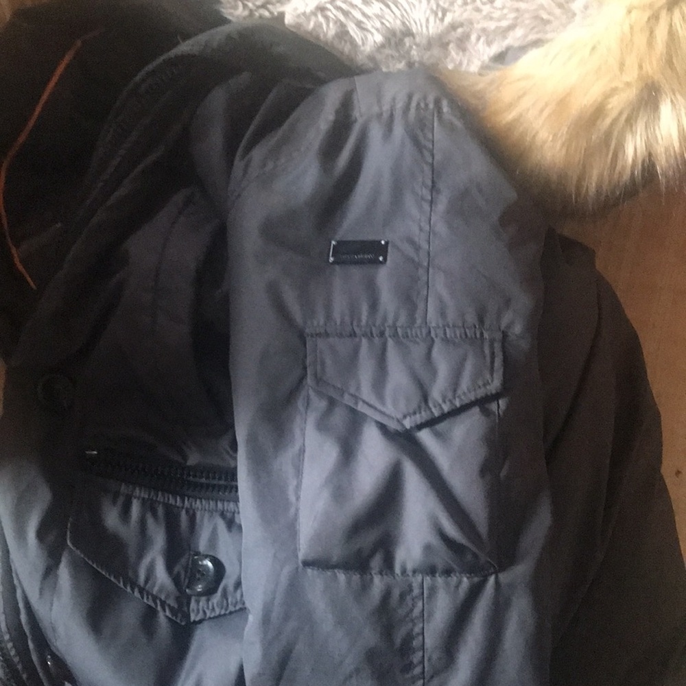 $175 VINCE CAMUTO Gray Faux Fur DOWN PARKA Hood Winter Warm Mid Length Jacket M - Picture 10 of 16